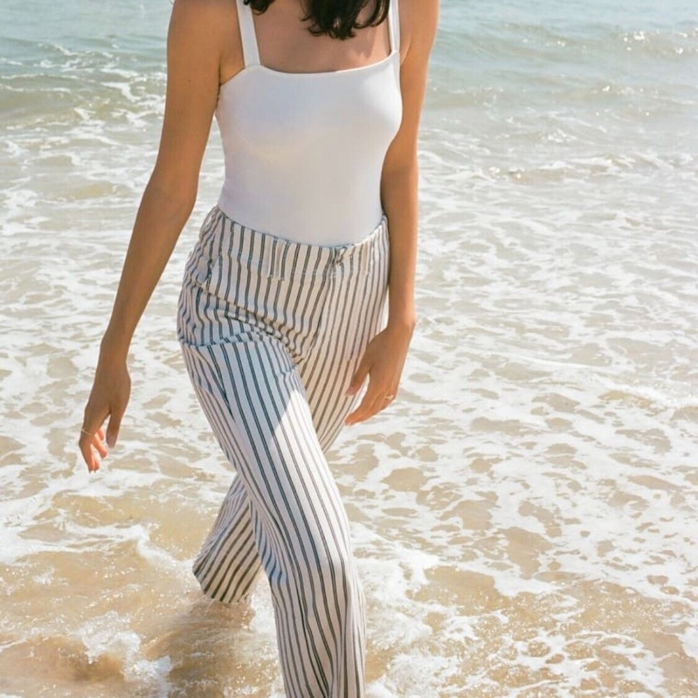 New Sam Edelman Striped Wide Leg Cropped Pants Chelsea Cream Indigo Size 27 / 4 - Picture 6 of 16